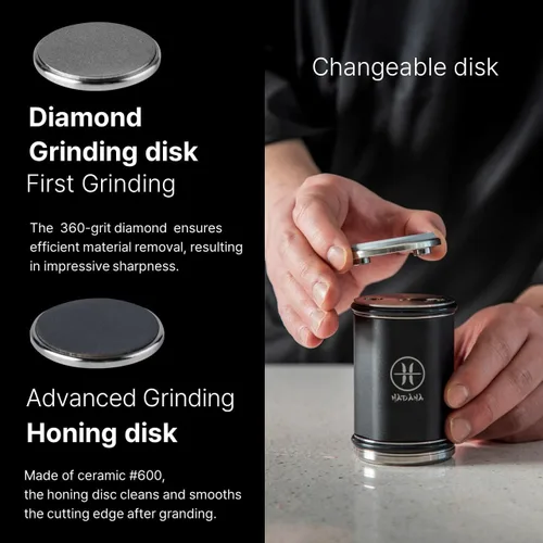 Miniatura 3 de HADANA Black Edition - Afilador de cuchillos rodante, fácil de usar, kit de afilador de cuchillos de 2 piedras de afilar con diamante #360