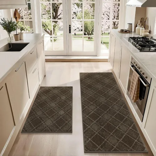 Miniatura 16 de COSY HOMEER Juego de alfombras y tapetes de cocina 2 piezas antideslizantes, suaves alfombras de cocina para piso absorbentes y resistentes a Gris