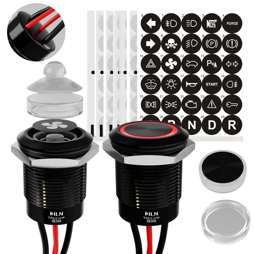 Miniatura 17 de 2-Pack 19mm Botón de presión de cierre LED azul, interruptor de botón marino a prueba de agua IP67 de 12V-24V y voltaje amplio de 20A con 180
