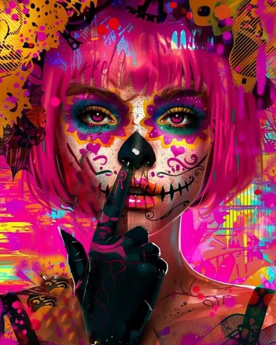 Kits de pintura de diamantes 5D para adultos, Terror Girl Taladro completo, punto de cruz de diamante redondo, no hables, pintura de diamantes por
