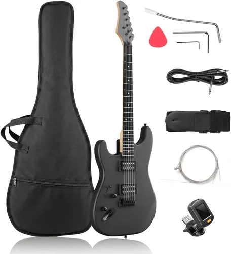 Ktaxon 39 Inch Electric Guitar H-H Pickup Left-Handed Matte Black | Basswood Body, Maple Neck, Tech Wood Fingerboard, 22 frets, C-shaped neck, Ideal