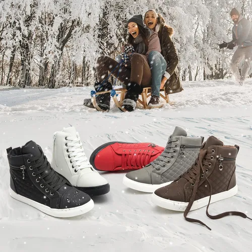 Miniatura 2 de hash bubbie Women's High top Sneakers Lace up PU Leather Fashion Shoes Black Boots Fuzzy Ankle Booties with Zipper
