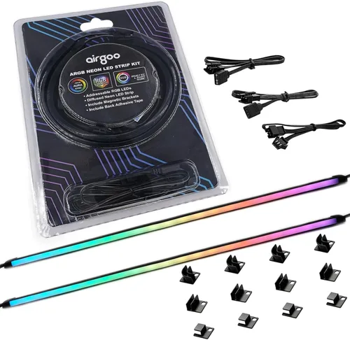 Airgoo NEON - Tira LED RGB para PC direccionable, 15.75 x 0.55 x 0.28 pulgadas, tubo de goma de silicona difusa para cabezal argb de 5 V y 3 pines,