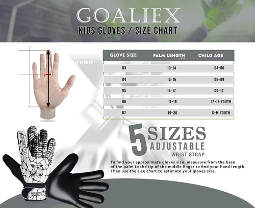 Miniatura 7 de Guantes de portero de fútbol, guantes de portero de fútbol para niños, niños y jóvenes, niños con doble muñeca de 4 mm y palma de súper agarre