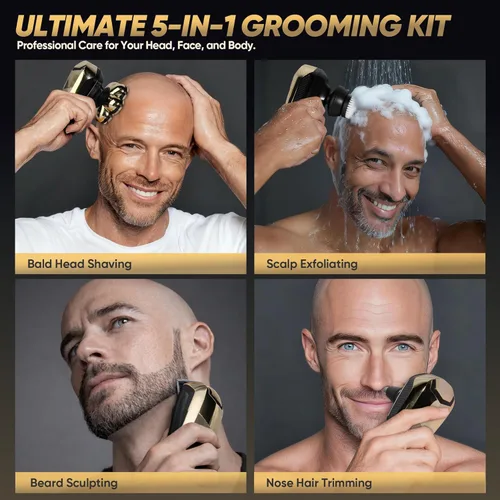 Miniatura 5 de Afeitadoras de cabeza para hombres calvos, maquinilla de afeitar eléctrica con cabezales magnéticos 7D, kit de recortadora de cabeza calva Negro