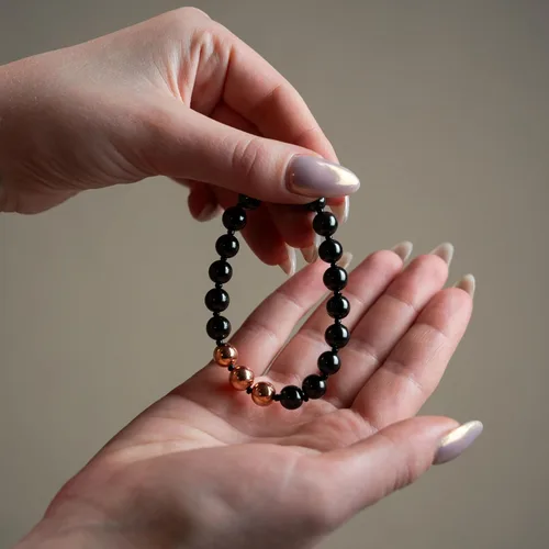 Miniatura 4 de Karelian Heritage Shungite Stones Elastic Stretchy Bracelet with 3 opper Plated Beads Authetic Shungite Crystal Jewelry Protective Powerful