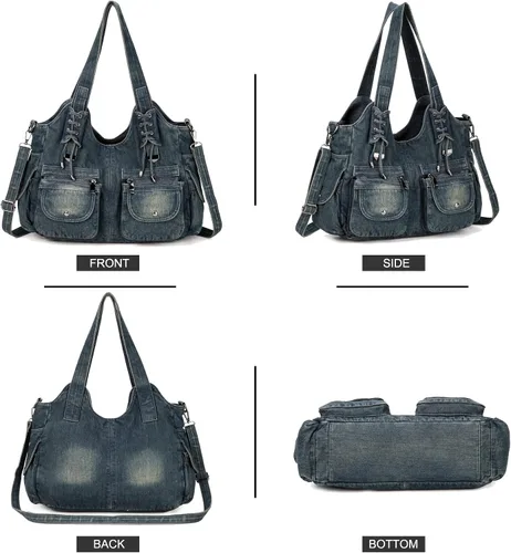 Miniatura 3 de Casual lavado Denim Hombro Bolsos Top Handle Señora Hobo Bolsas Mujeres Monederos y bolsos