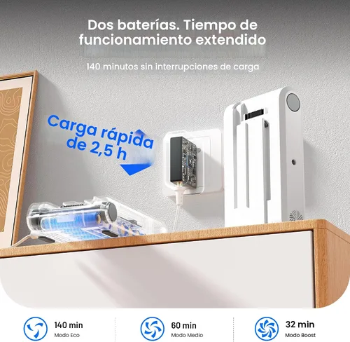Miniatura 3 de Klarpul Aspiradora inalámbrica, 2 baterías, 140 minutos de tiempo de funcionamiento, 600 W, 50 Kpa, aspiradora inalámbrica, aspiradora de pie