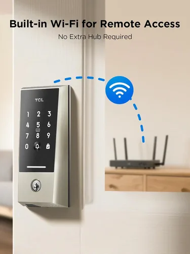 Miniatura 2 de TCL Smart Lock D2, cerradura de puerta de entrada sin llave Wi-Fi, timbre integrado, teclado de pantalla táctil, control de aplicación y voz, 50
