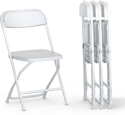 Miniatura 12 de 4 UNIDADES Silla plegable de plástico blanca Plegable y apilable Capacidad de 350 libras, estructura de acero, asientos para interiores