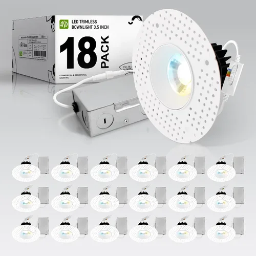 Miniatura 15 de ASD Luces LED empotrables sin moldura de 1 pulgada, 7W 120V Triac redondas para uso comercial, iluminación regulable sin lata para techo con caja