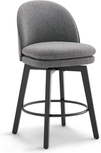 Miniatura 17 de Taburetes de Bar de Altura de Mostrador de 26 pulgadas Tapizados Giratorios con Respaldo y Patas de Madera para Isla de Cocina, Juego de 2, Tela