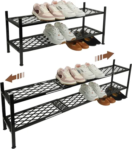Miniatura 10 de Zapatero expandible organizador de zapatos de metal, 2 niveles apilable largo soporte de almacenamiento de zapatos para armario, piso, entrada