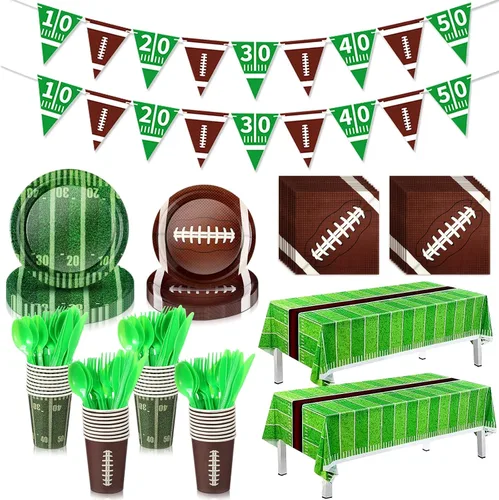 Preboun Juego de vajilla de 214 piezas para fiestas de fútbol para 30 personas, decoraciones de fiesta de fútbol incluyendo platos, vasos,