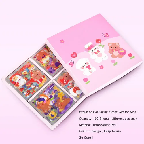 Miniatura 3 de Lindo juego de calcomanías – 100 hojas de calcomanías decorativas de animales Kawaii para álbum de recortes para planificador de diario de viñetas