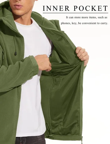 Miniatura 7 de CRYSULLY Chaqueta con capucha de forro polar táctica militar para hombre, chaqueta de caza, chaqueta de invierno, chaqueta cortavientos, chaqueta