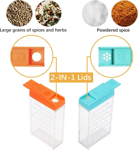 Miniatura 3 de URALFA Recipientes Pequeños para Especias con Tapas 2 en 1, Paquete de 24, Agitadores de Especias con Orificios Ajustables y Tapas, Frascos de Marrón