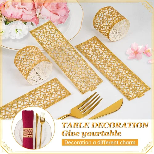 Miniatura 3 de 100 servilleteros de papel brillante, servilleteros desechables para servilletas para boda, fiesta, cena, decoración de mesa (dorado)