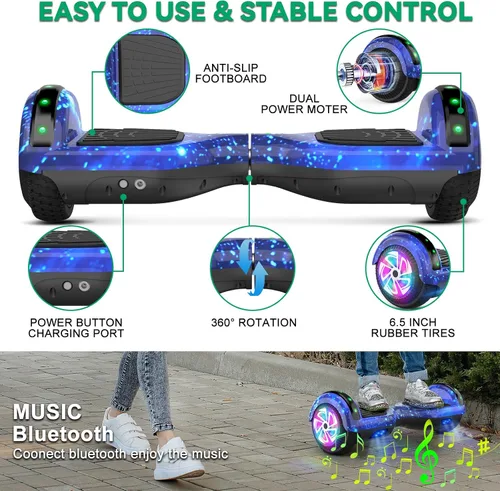 Miniatura 3 de CBD Patinete con luces LED Corlorful, ruedas de 6.5 pulgadas, scooter doble de 300 W para niños, niñas, niños y adultos, todas las edades A04-Azul