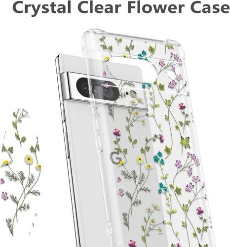 Miniatura 4 de RALEAVO Funda floral para Google Pixel 8, funda transparente para teléfono con patrón de ramas de flores, delgada y bonita, para niñas y mujeres
