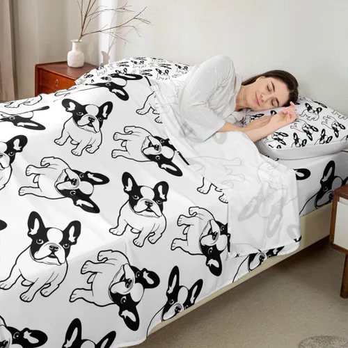 Miniatura 2 de Manfei Juego de sábanas de dibujos animados para niños, tamaño individual, bonito juego de ropa de cama de animales y mascotas, decoración