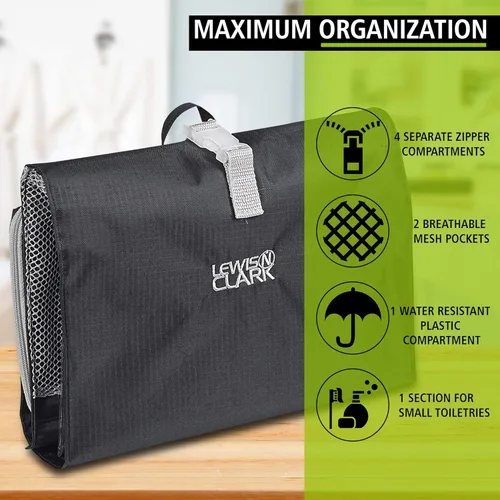 Miniatura 10 de Lewis N. Clark Neceser colgante para accesorios de viaje, champú, cosméticos + artículos personales con compartimento impermeable y diseño plegable