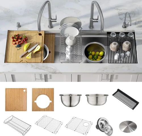 Miniatura 30 de KRAUS KWU111-23 Kore - Fregadero de cocina con estación de trabajo de 23 pulgadas, para empotrar, cuenco individual, de acero inoxidable calibre 16
