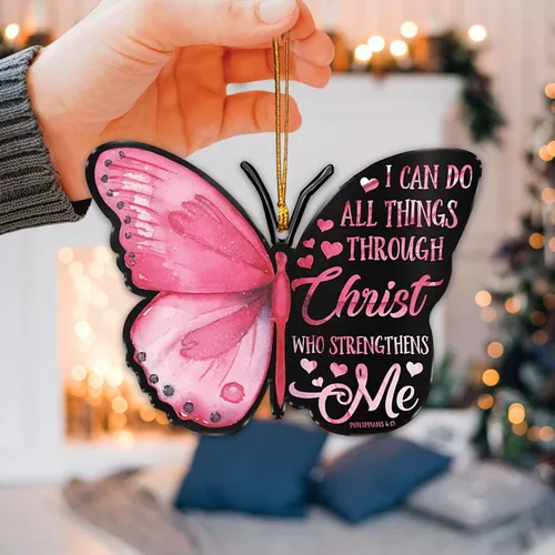 Miniatura 5 de Talataca Mariposa rosa con texto en inglés "I Can Do All Things Through Christ Strengthens Me" 2D Flat Car Rear View Mirror Accessories Christmas