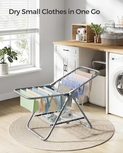 Miniatura 3 de SONGMICS Escurridor de ropa pequeño, plegable de 2 niveles, ahorro de espacio, para ropa pequeña, toallas, baño, balcón, 17.3 x 39.8 x 19.7 Blanco
