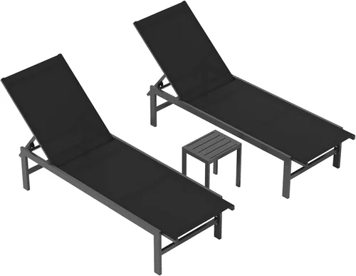 Miniatura 9 de Vexwalx Sillón para exteriores para piscina, tumbonas de aluminio con sillón reclinable de 5 posiciones, silla de patio para patio trasero, junto a