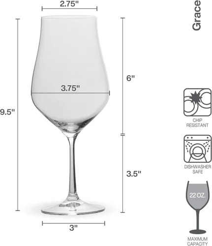 Miniatura 3 de Mikasa Grace - Juego de 4 copas de vino tinto burdeos, 22 onzas
