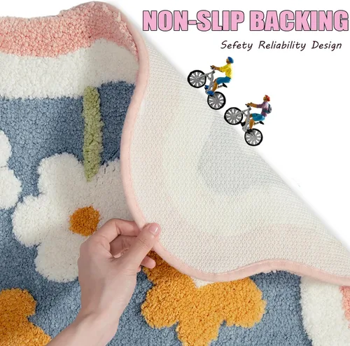 Miniatura 5 de PTAEXCEL Bonita alfombra de baño, 32 x 20 pulgadas, extra suave, color rosa, alfombra de área de flores de alta absorción, antideslizante, lavable a