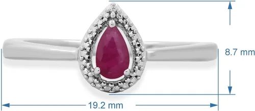 Miniatura 2 de Jewelili Anillo de compromiso de plata de ley de 0.197 x 0.118in con rubí de corte de pera y diamante redondo blanco natural