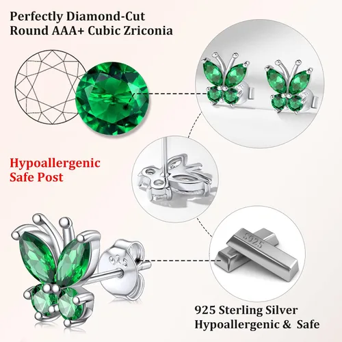 Miniatura 6 de Bestyle Anillo de collar de mariposa con piedra natal plateada para mujeres, delicado y lindo regalo de joyería de mariposa para mujeres