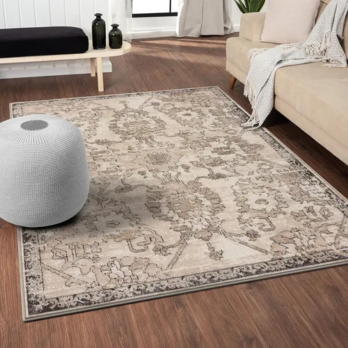 LUXE WEAVERS Alfombra oriental floral beige envejecida 5x7