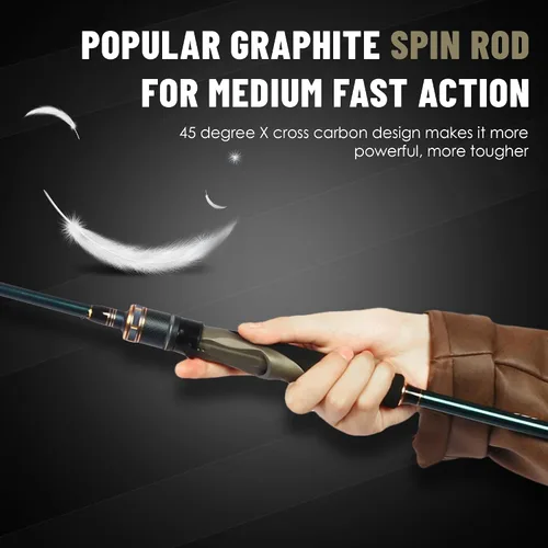 Miniatura 2 de Eurasian Sports Caña de pescar mediana Spin&Cast de grafito para pesca de lubina, cañas de pescar de fibra de carbono de 2 piezas, caña de pescar