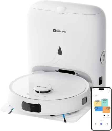 V5 Robot aspirador y trapeador, aspiradora robótica de vaciado, succión de 8500 Pa, cortador de enredos de pelo de mascotas, navegación láser, láser