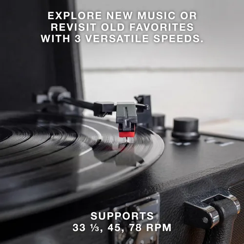 Miniatura 3 de Victrola Journey Tocadiscos Portátil de Maleta con Bluetooth – con Altavoces Integrados, Tocadiscos de Vinilo de 3 Velocidades, Salida RCA, Conector