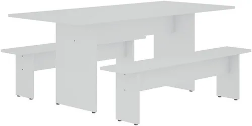 Miniatura 16 de Manhattan Comfort Nomad - Juego de comedor de 3 piezas para 6 personas con mesa de cocina moderna y 2 bancos, muebles de granja con acabado de grano