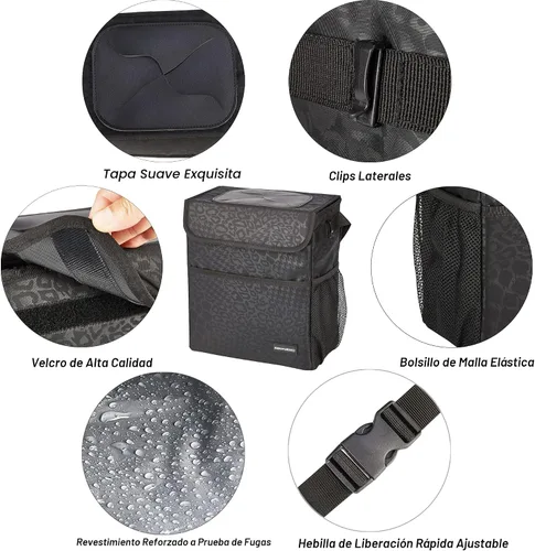 Miniatura 5 de SIBOFUEGO Bonito bote de basura para automóvil con tapa, contenedor de basura plegable multiusos para automóvil, organizador a prueba de fugas, bote