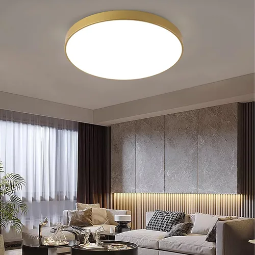 Miniatura 5 de Lámpara de techo LED redonda dorada grande de 24 pulgadas, moderna 3000 K/4000 K/5000 K, temperatura ajustable de 40 W, accesorio de iluminación