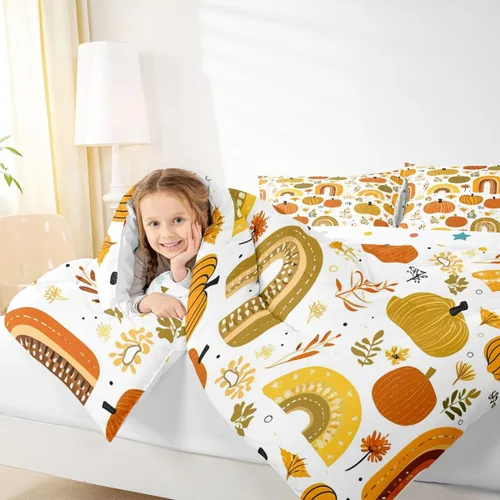 Miniatura 7 de Juego de ropa de cama de calabaza otoñal para niños, cosecha de otoño, juego de edredón de decoración de Acción de Gracias para niños y niñas, Multi