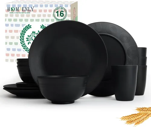 Miniatura 29 de Homienly Juegos de Vajilla Premium de Paja de Trigo, Platos y Tazones Ligeros e Irrompibles, Tazas, Servicio para 4, Apto para Lavavajillas