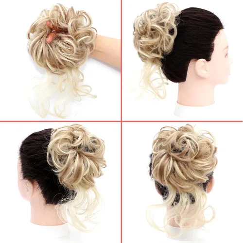 Miniatura 2 de KETHBE - Pieza de cabello con moño desordenado, extensiones de cabello con moño alborotado, banda elástica, piezas de cabello con moño rizado y 2