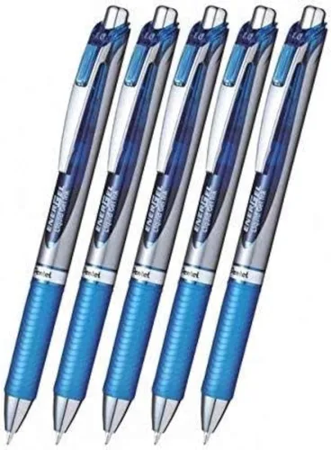 Pentel EnerGel Deluxe RTX Bolígrafo de gel líquido retráctil, 0.039 pulgadas, línea midio, punta de metal, tinta azul, juego de 5