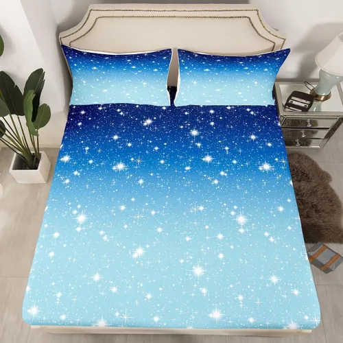 Miniatura 14 de Erosebridal Juego de ropa de cama de lentejuelas con purpurina y estrellas, sábanas de bolsillo profundo arcoíris y galaxia espacial, sábana bajera