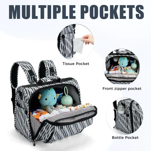 Miniatura 4 de ALLCAMP - Bolsa de pañales grande, cochecito de bebé, convertida en una bolsa de mano Zebra