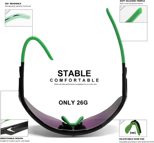 Miniatura 5 de SEKKAF Gafas de sol deportivas polarizadas para hombres y mujeres, protección UV, ligeras, para correr, ciclismo, almohadillas antideslizantes