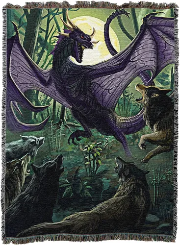 Miniatura 4 de Pure Country Weavers Manta de dragón y lobos, tapiz de regalo de fantasía tejida de algodón, fabricada en los Estados Unidos (72 x 54 pulgadas)
