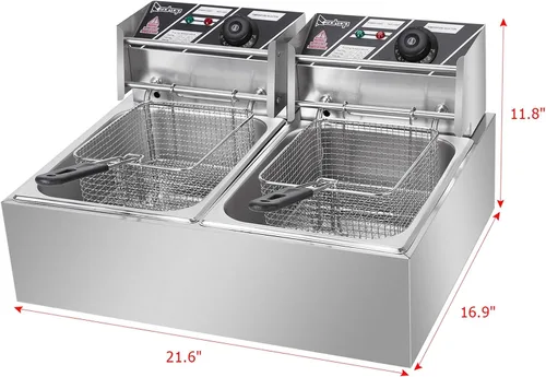 Miniatura 4 de Freidora eléctrica de doble cilindro de acero inoxidable de 110V 12.7QT/12L Enchufe de EE. UU